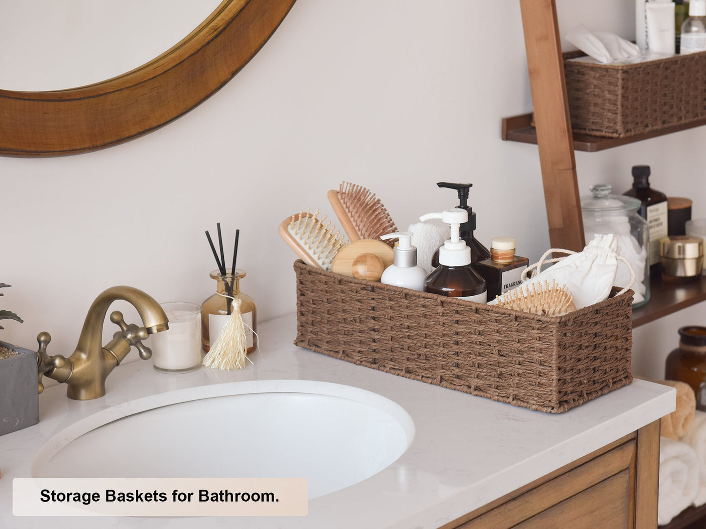 Handwoven Wicker Baskets for Organizing, Toilet Paper Basket, 2 Pack