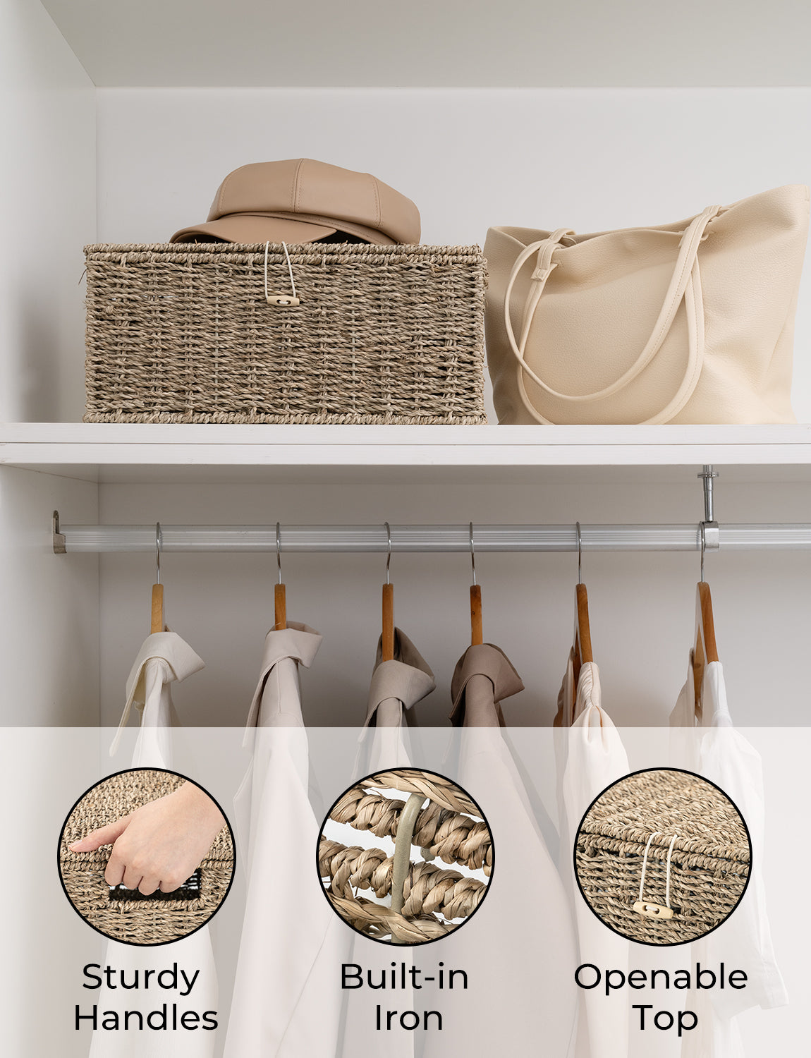 Wicker Basket with Lid and Built-in Handles, Storage Basket for Organizing