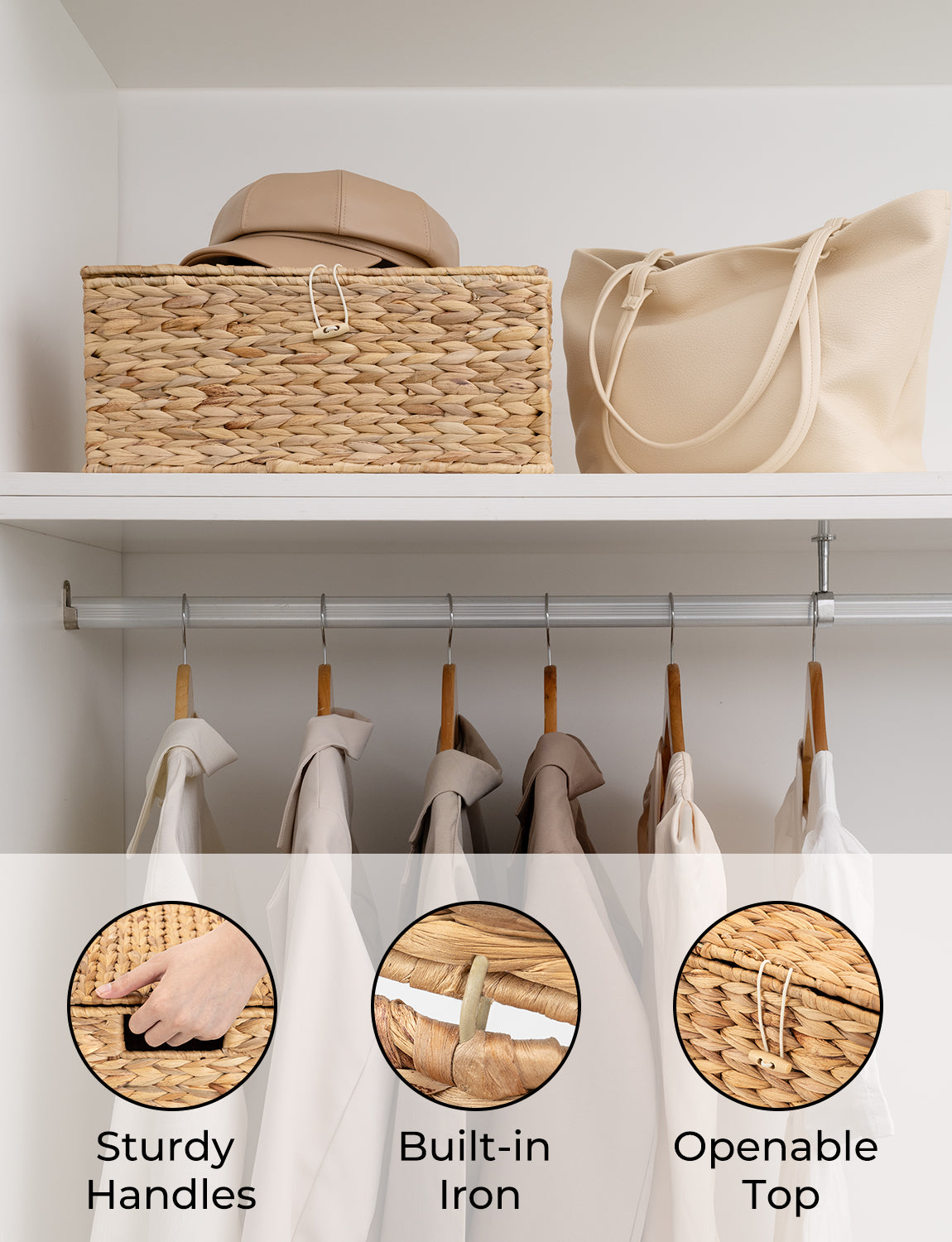 Wicker Basket with Lid and Built-in Handles, Storage Basket for Organizing