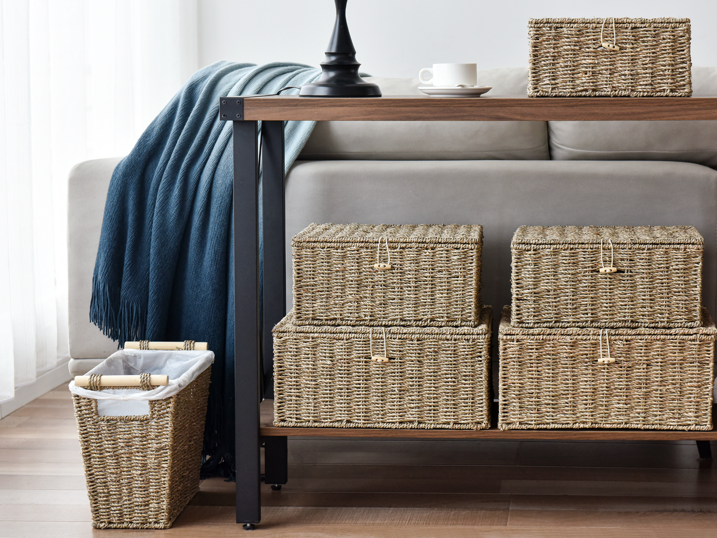 Waste Paper Baskets with Wooden Handles