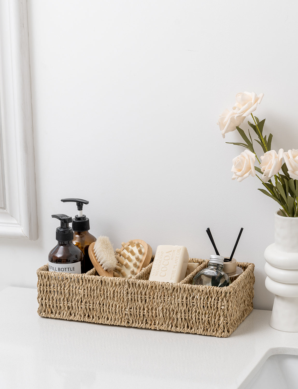 Small Wicker Baskets for Organizing with 4 Sections, 2 Pack
