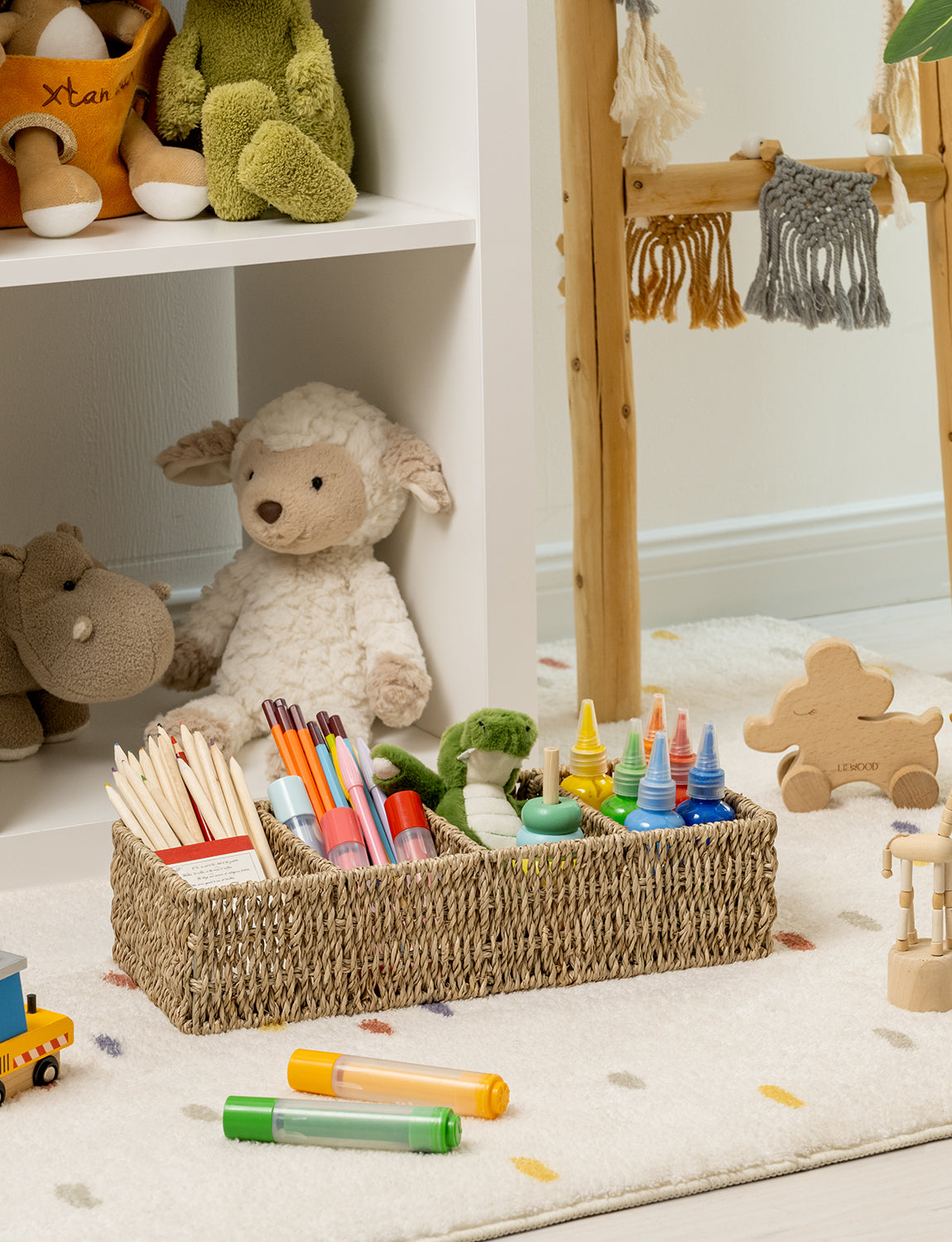Small Wicker Baskets for Organizing with 4 Sections, 2 Pack