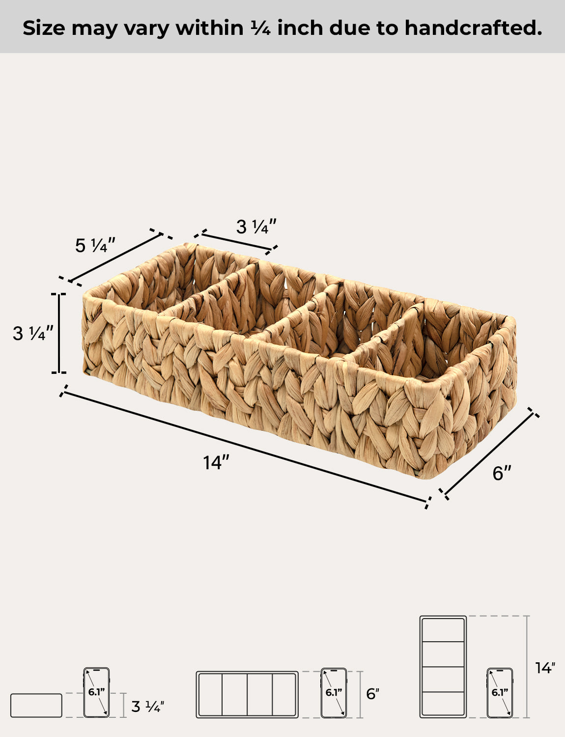 Small Wicker Baskets for Organizing with 4 Sections, 2 Pack
