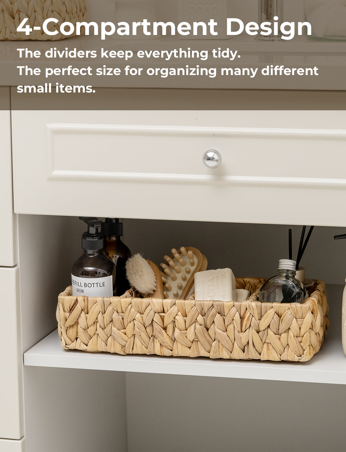 Small Wicker Baskets for Organizing with 4 Sections, 2 Pack