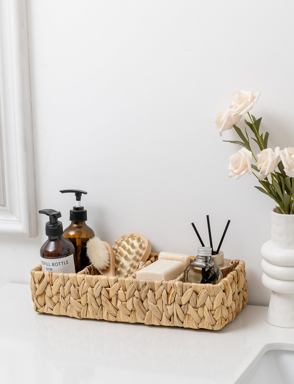 Small Wicker Baskets for Organizing with 4 Sections, 2 Pack