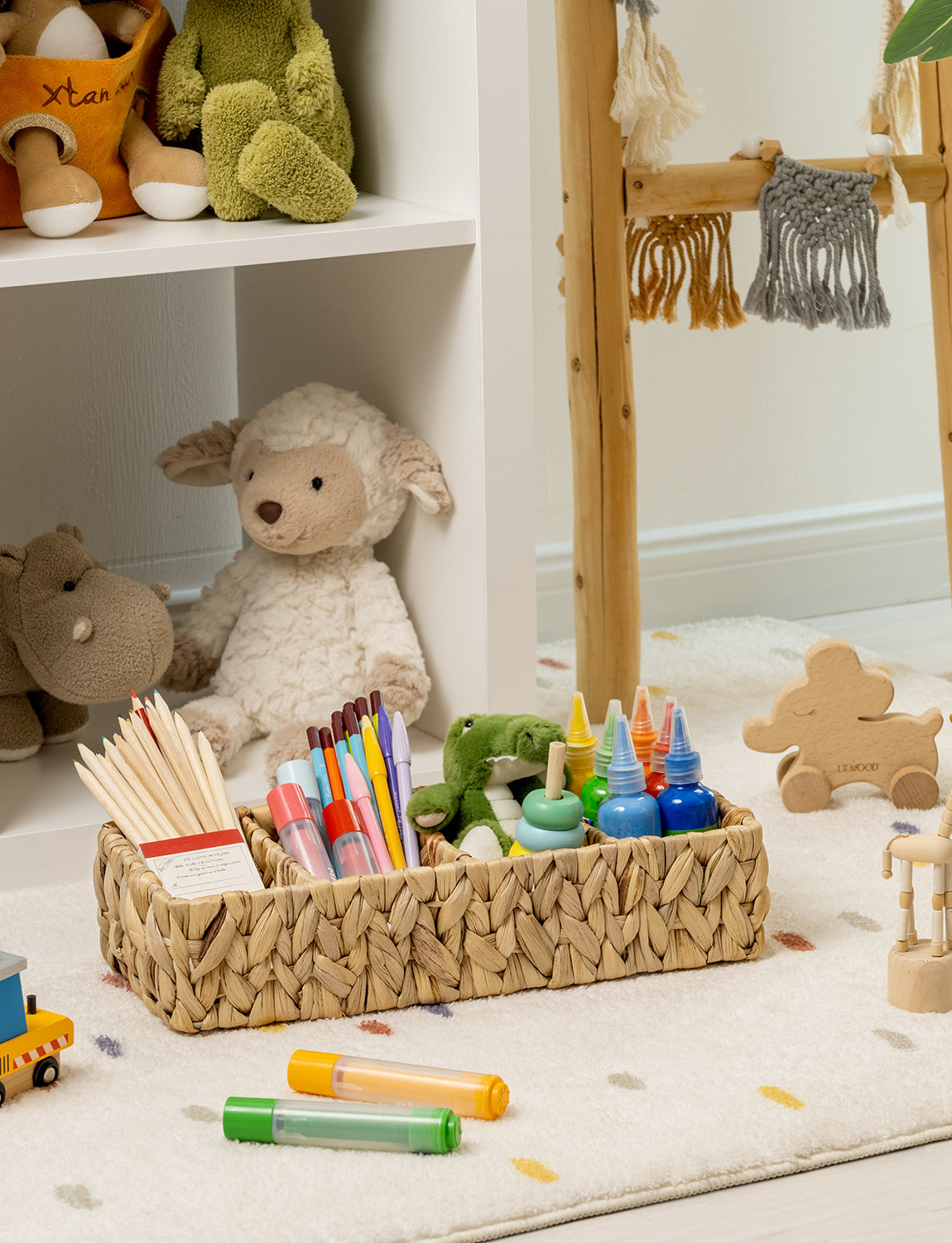 Small Wicker Baskets for Organizing with 4 Sections, 2 Pack