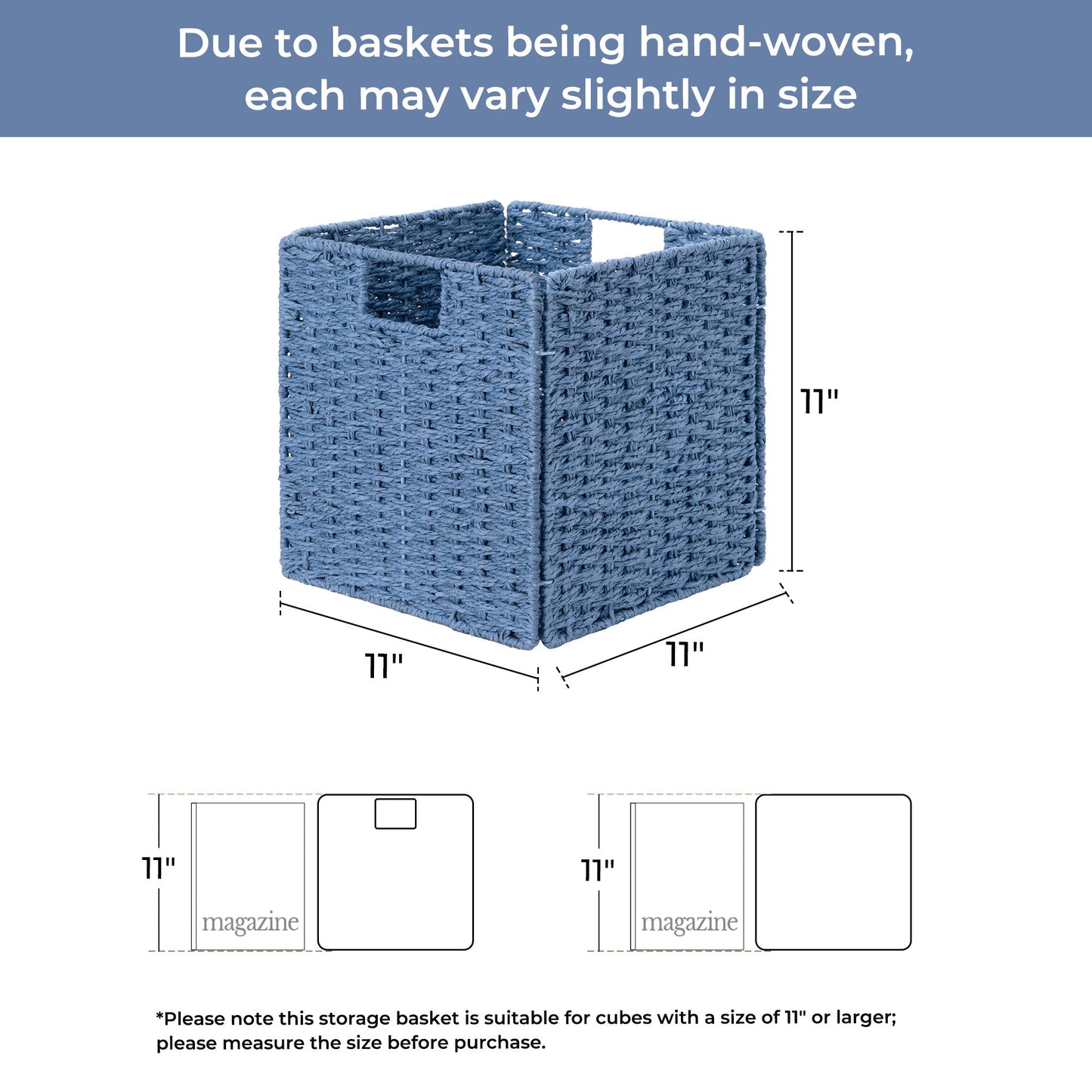 11 inch Foldable Paper Rope Wicker Baskets for Organizing
