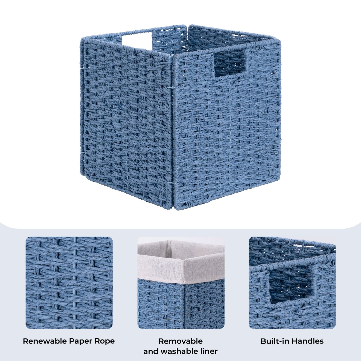 11 inch Foldable Paper Rope Wicker Baskets for Organizing