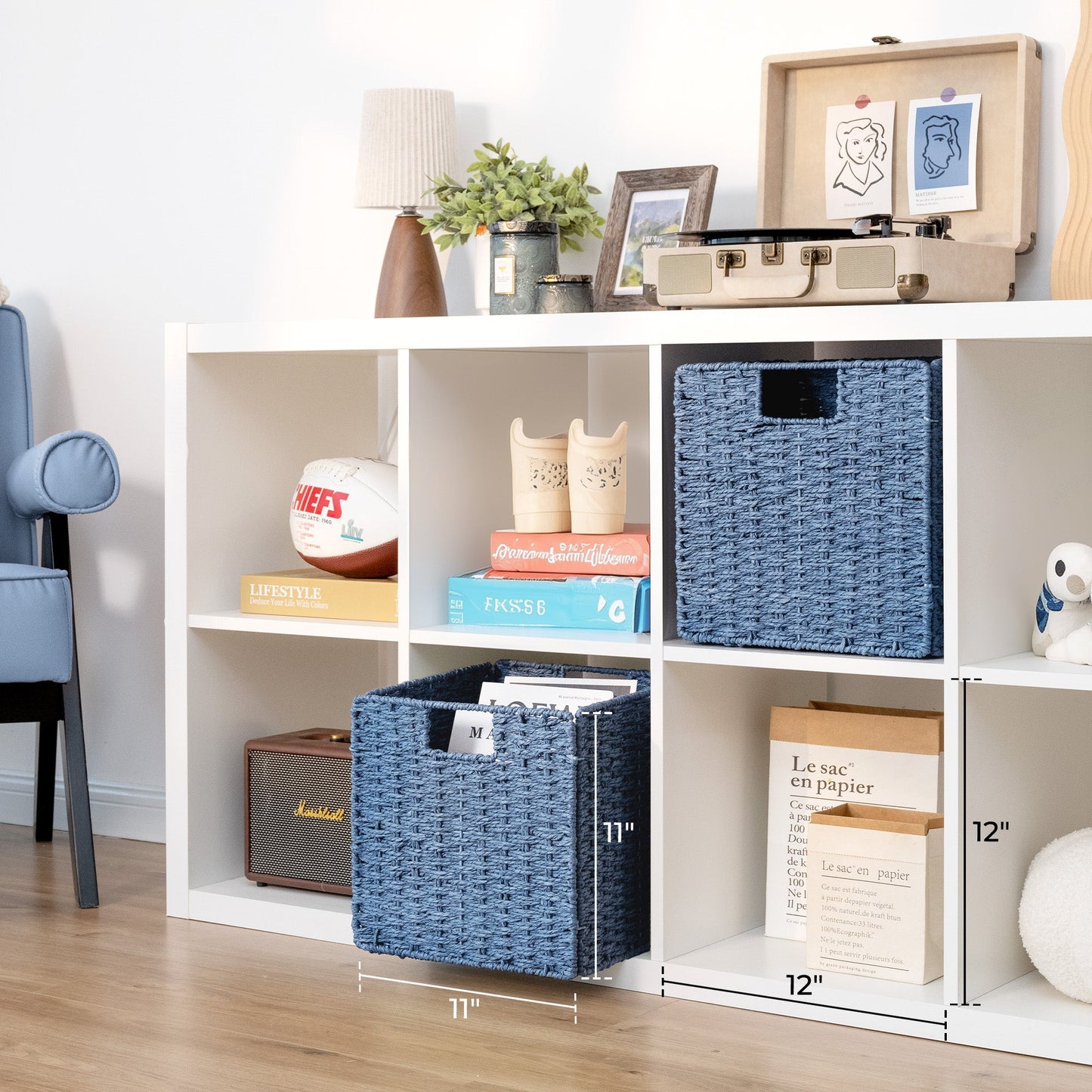 11 inch Foldable Paper Rope Wicker Baskets for Organizing