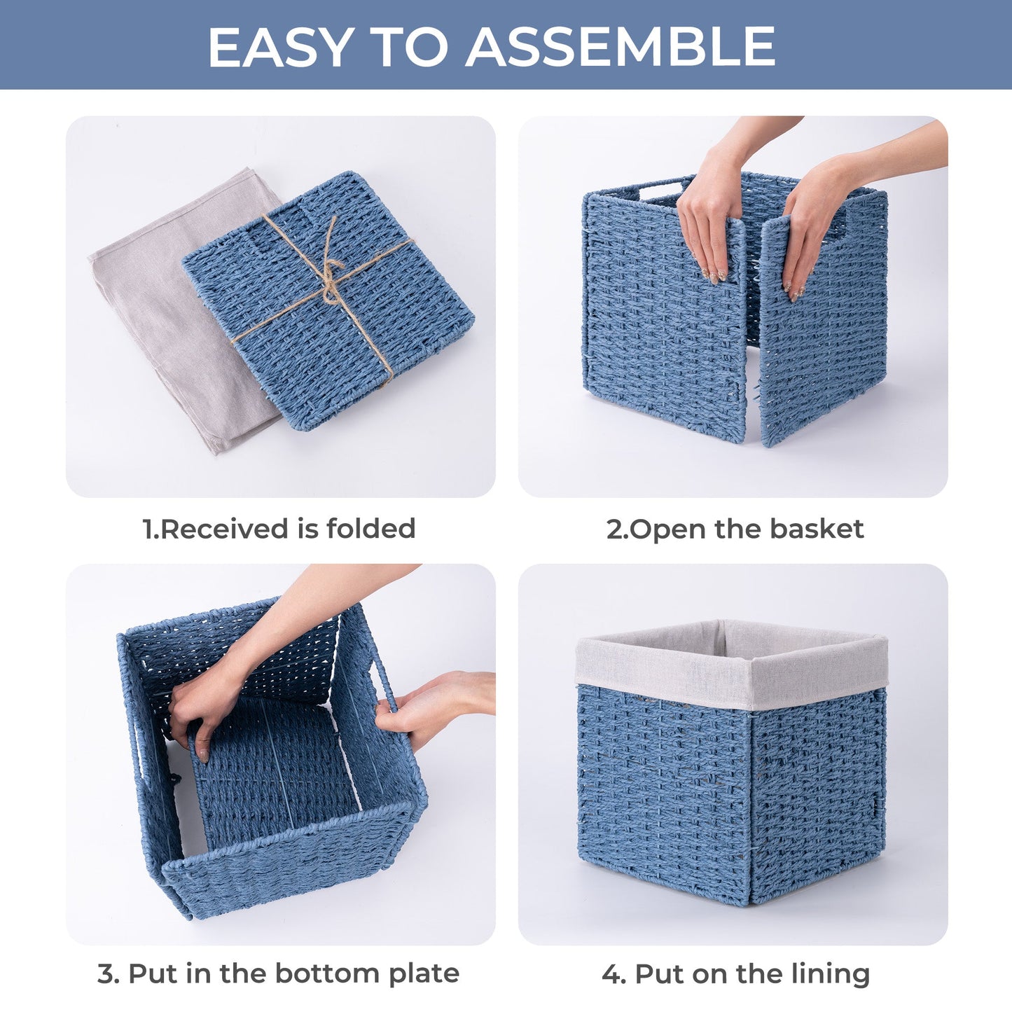 11 inch Foldable Paper Rope Wicker Baskets for Organizing