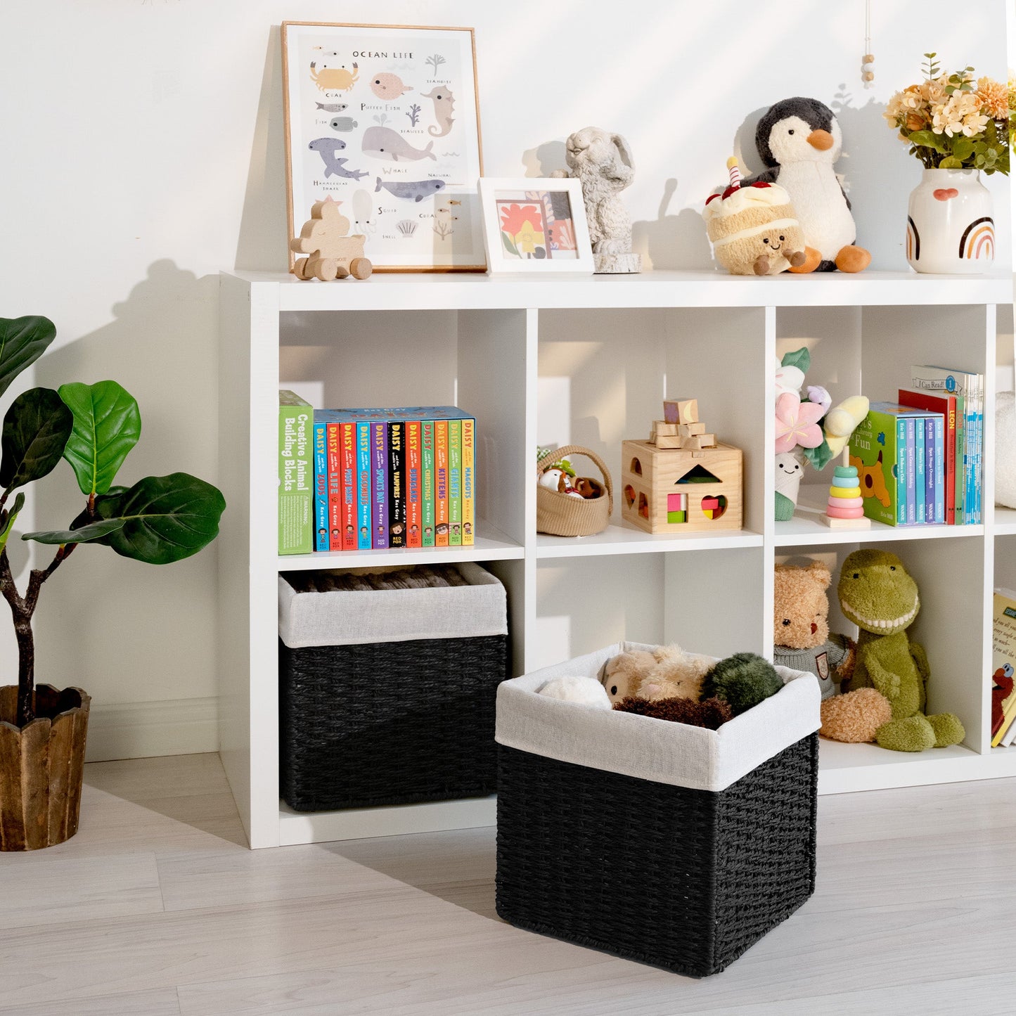 11 inch Foldable Paper Rope Wicker Baskets for Organizing