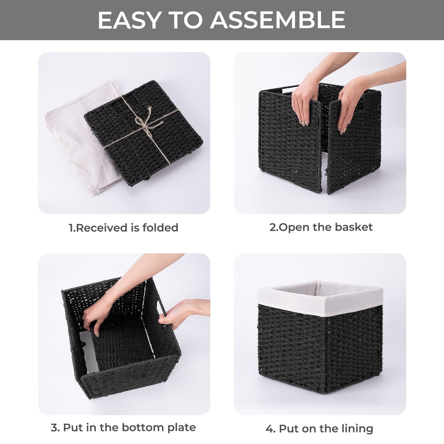 11 inch Foldable Paper Rope Wicker Baskets for Organizing