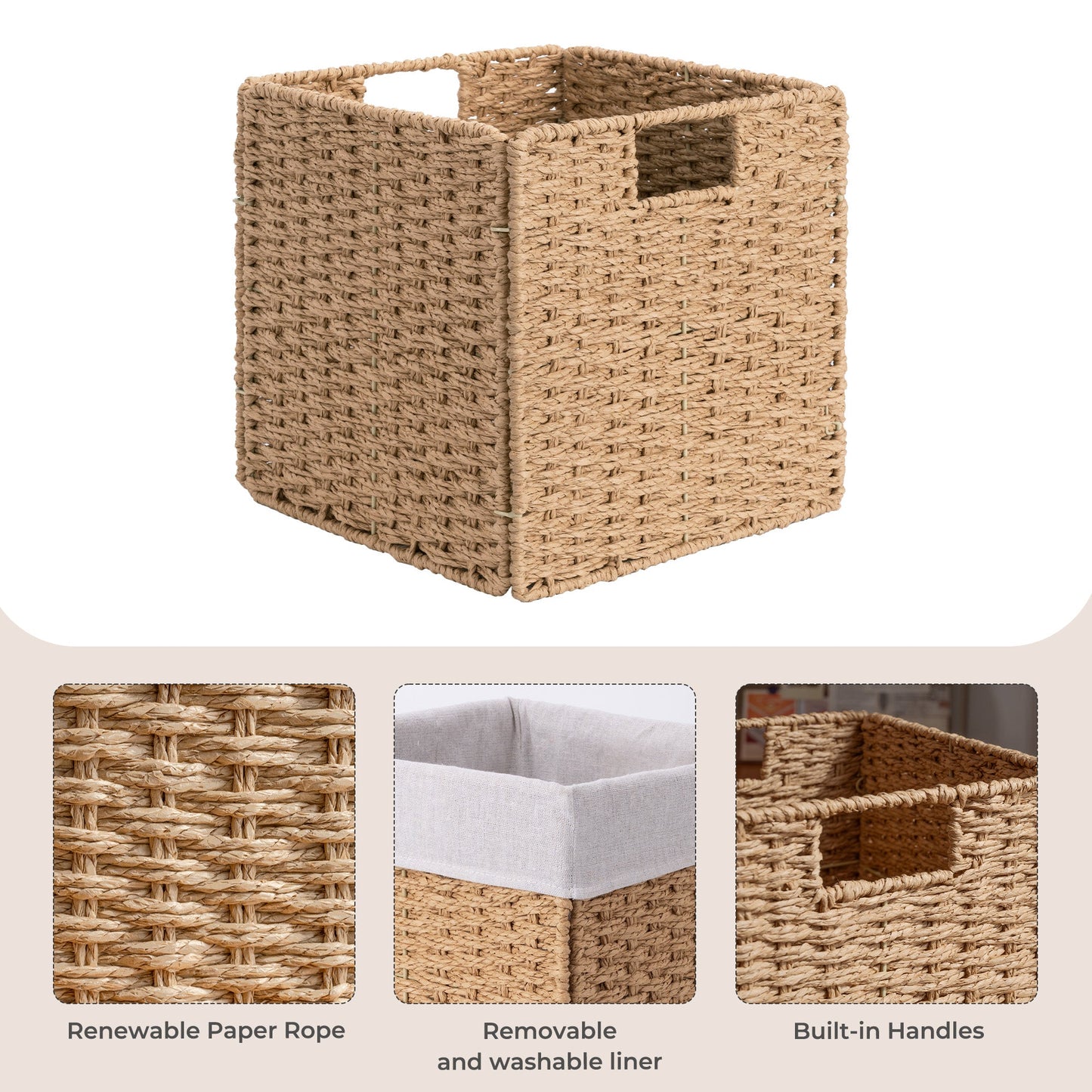 11 inch Foldable Paper Rope Wicker Baskets for Organizing