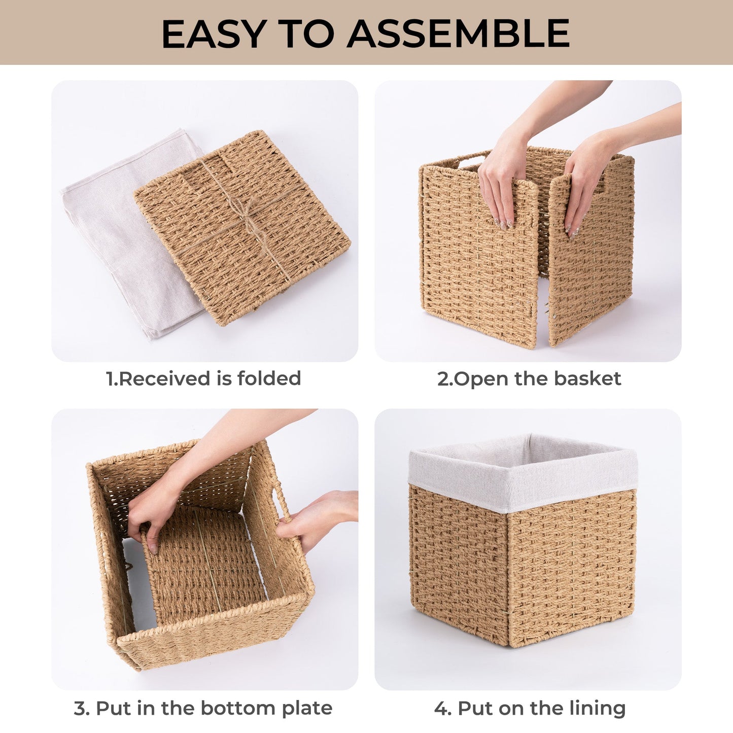 11 inch Foldable Paper Rope Wicker Baskets for Organizing