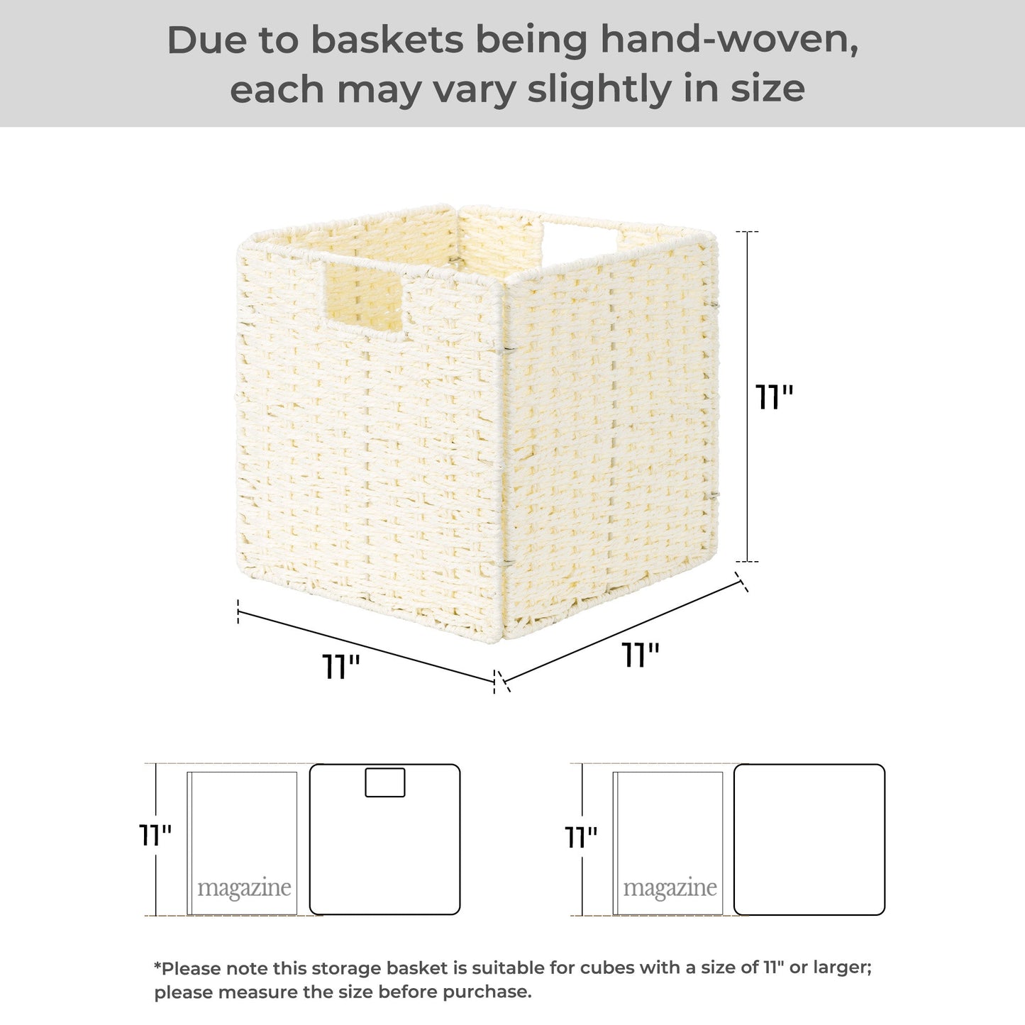 11 inch Foldable Paper Rope Wicker Baskets for Organizing