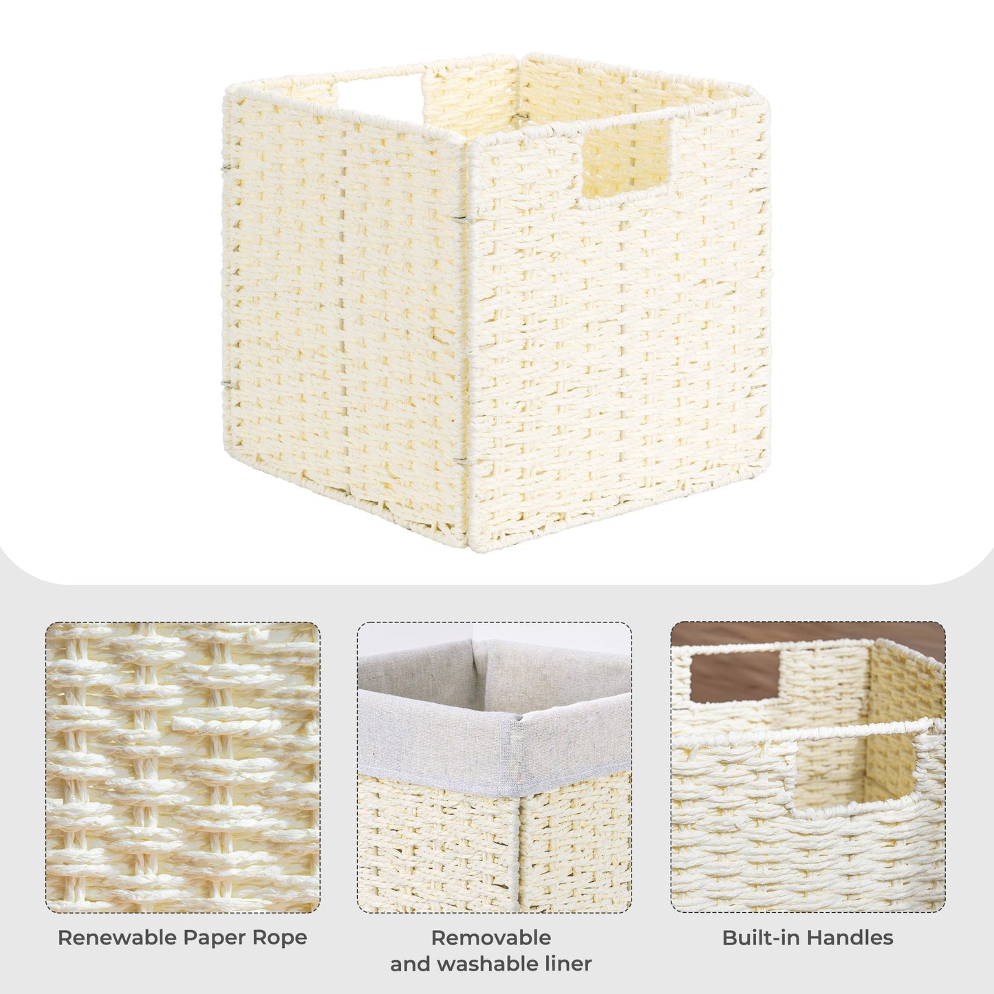 11 inch Foldable Paper Rope Wicker Baskets for Organizing