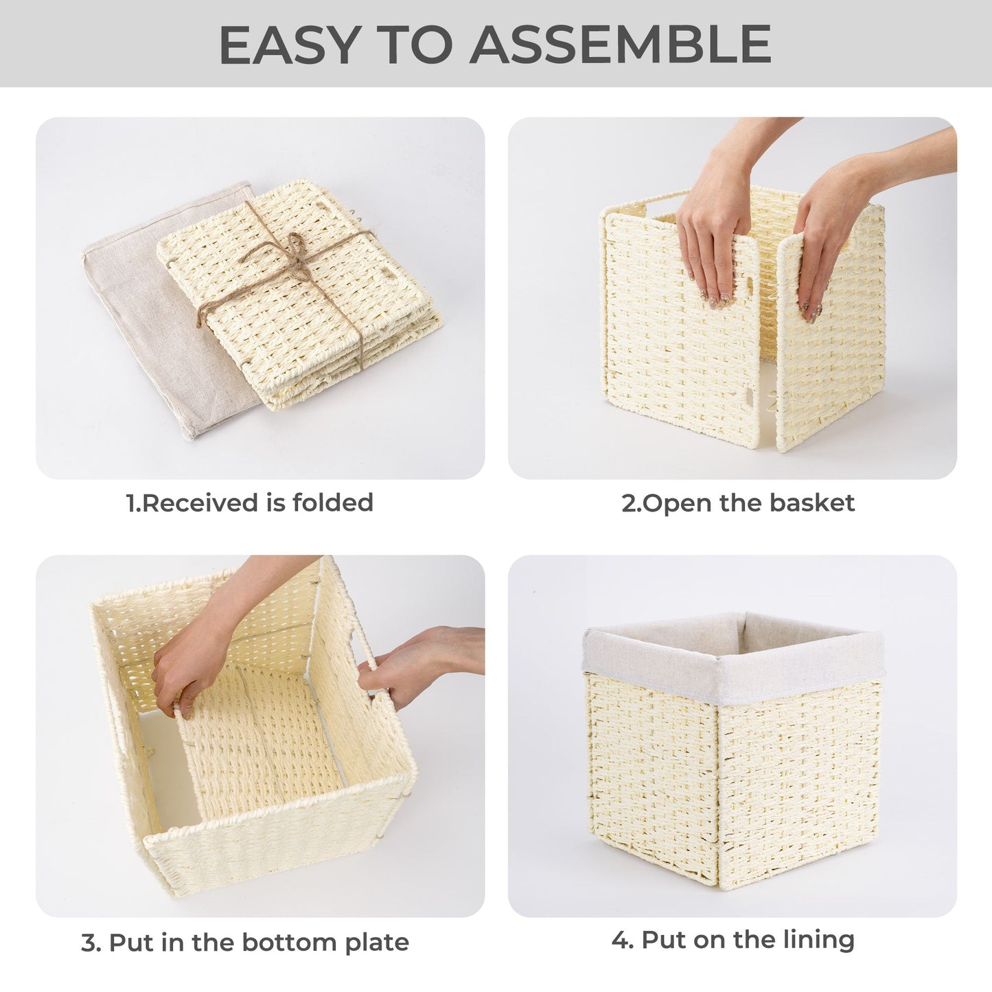 11 inch Foldable Paper Rope Wicker Baskets for Organizing