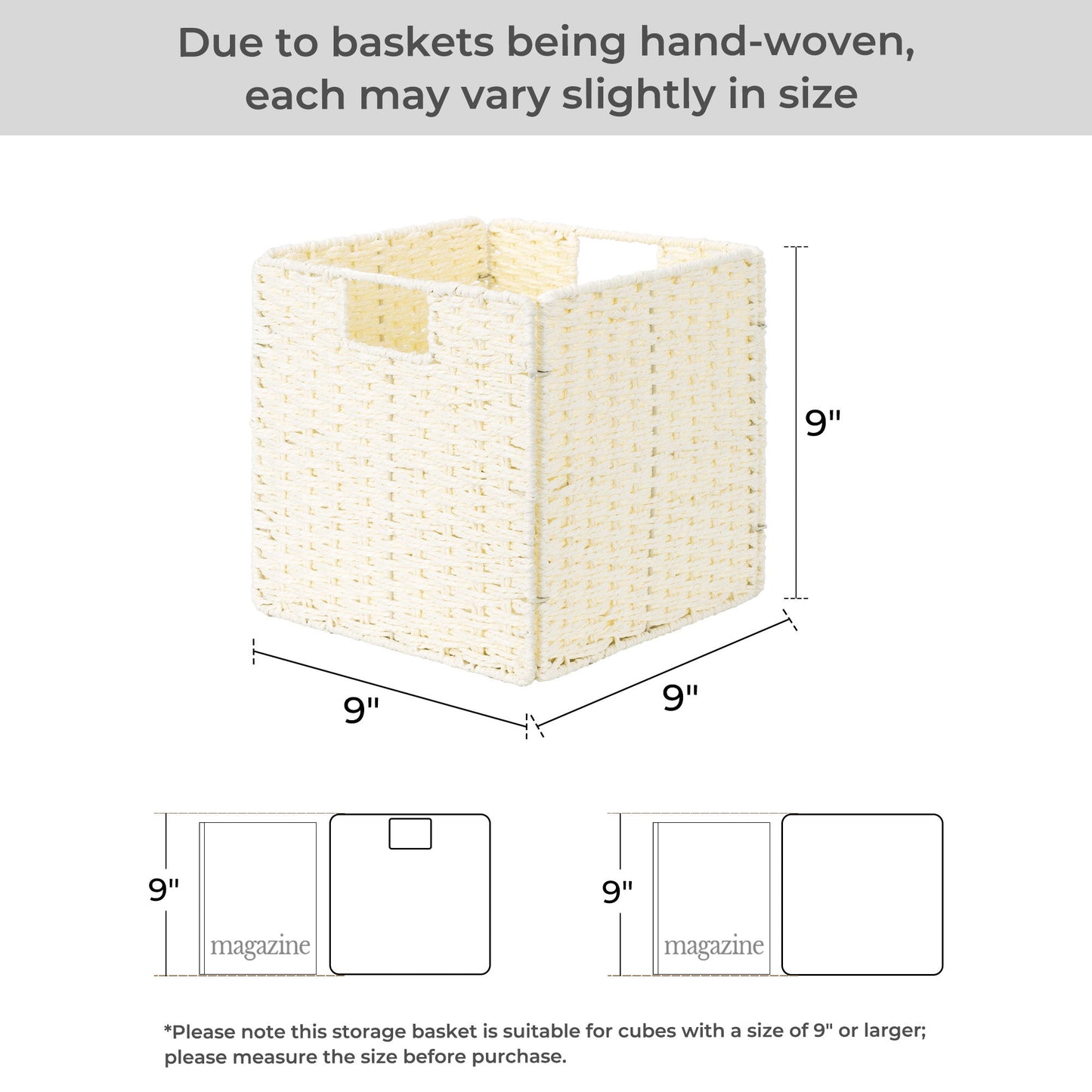 11 inch Foldable Paper Rope Wicker Baskets for Organizing