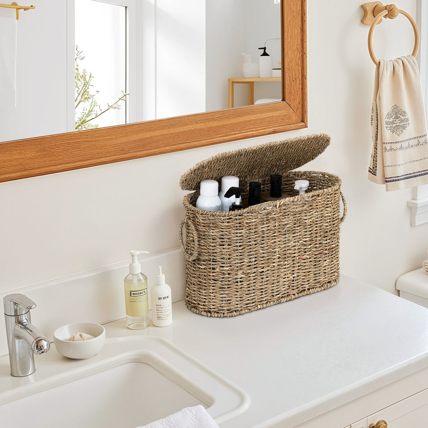 Toilet Paper Storage with Lid for 6 Regular Rolls