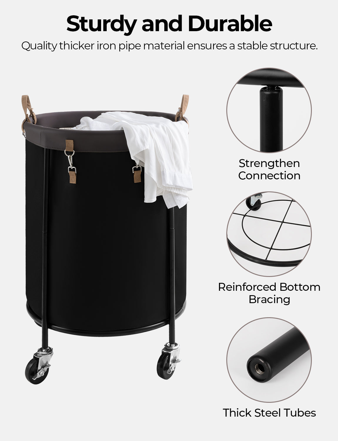 Rolling Laundry Basket, Clothes Hamper with Wheels, 1-Pack