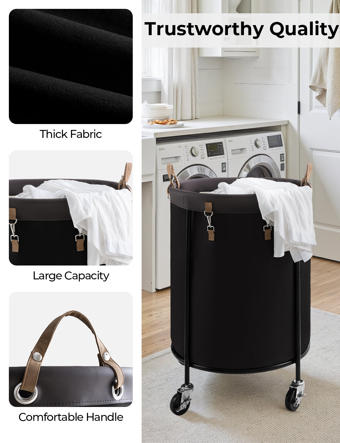 Rolling Laundry Basket, Clothes Hamper with Wheels, 1-Pack