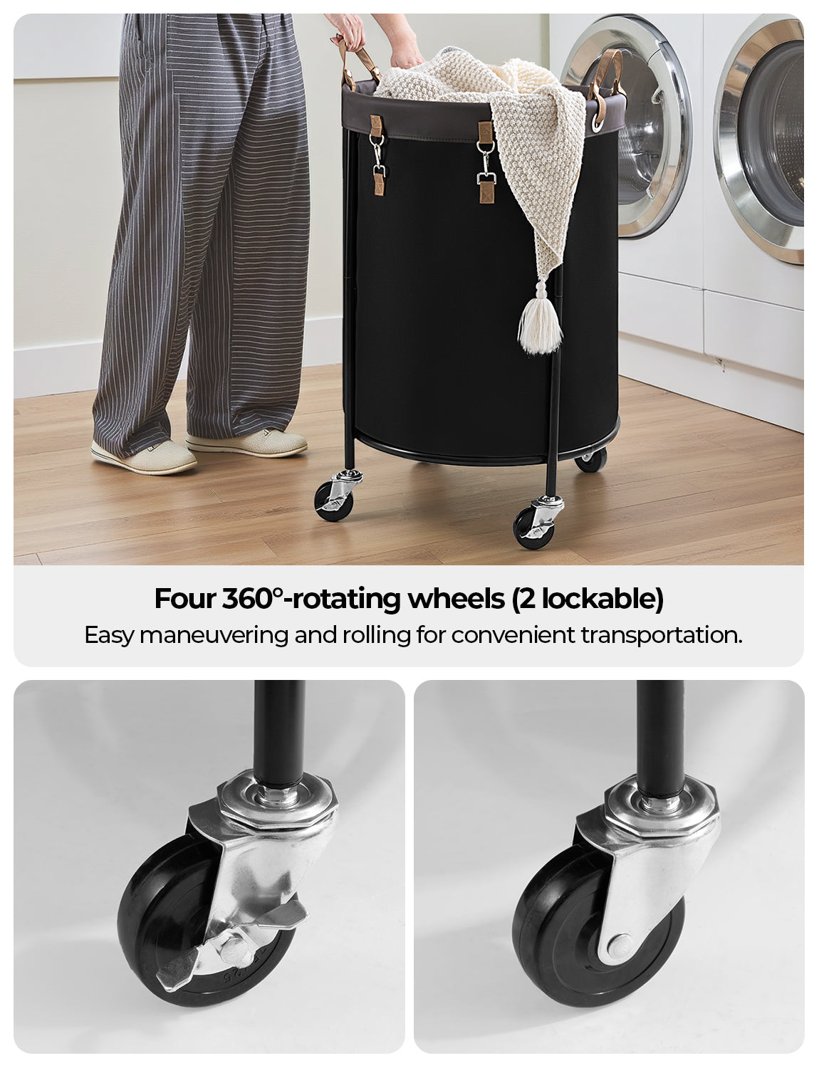 Rolling Laundry Basket, Clothes Hamper with Wheels, 1-Pack