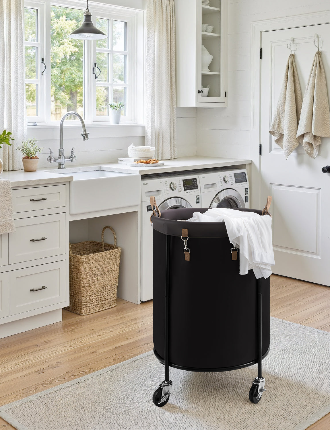 Rolling Laundry Basket, Clothes Hamper with Wheels, 1-Pack