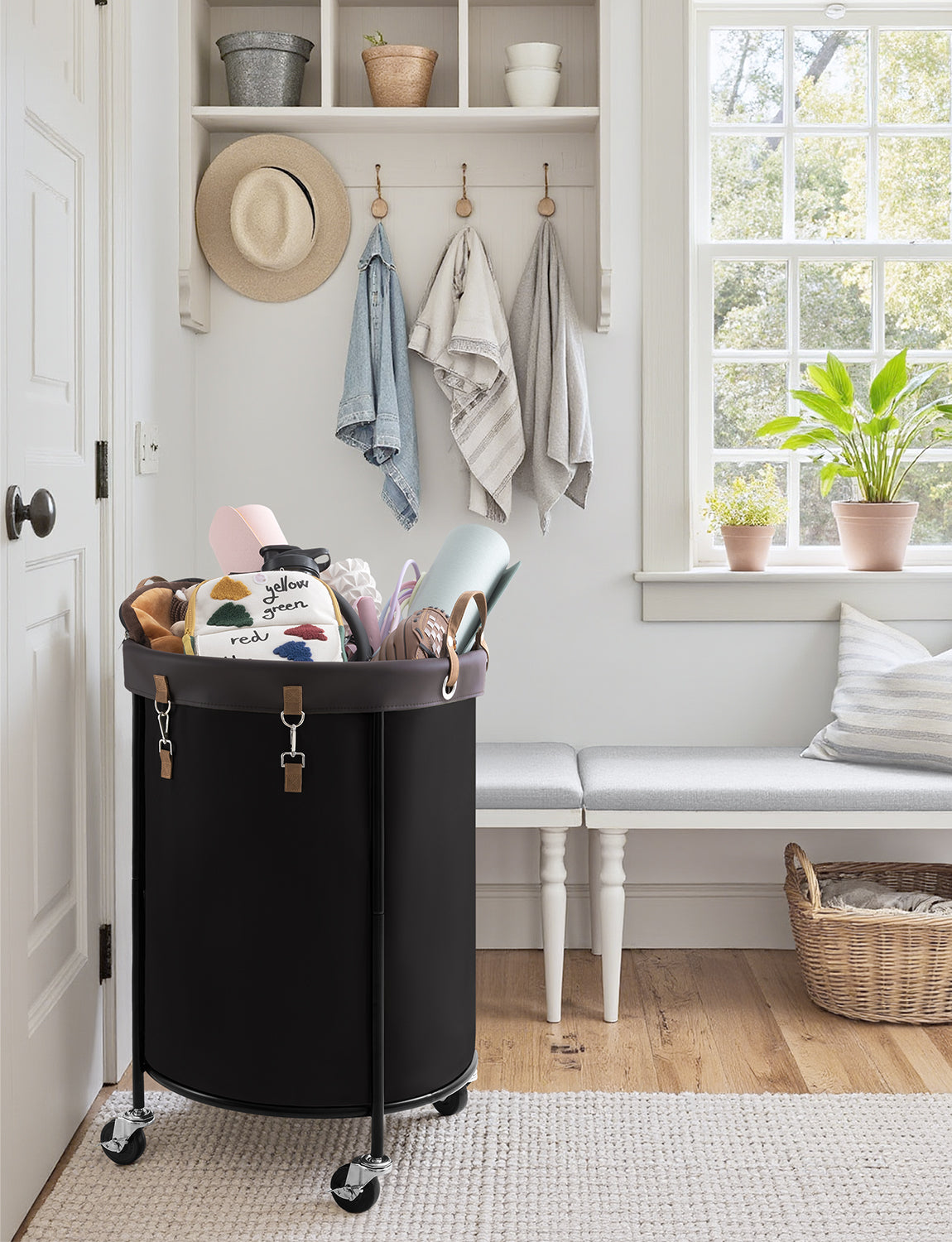 Rolling Laundry Basket, Clothes Hamper with Wheels, 1-Pack