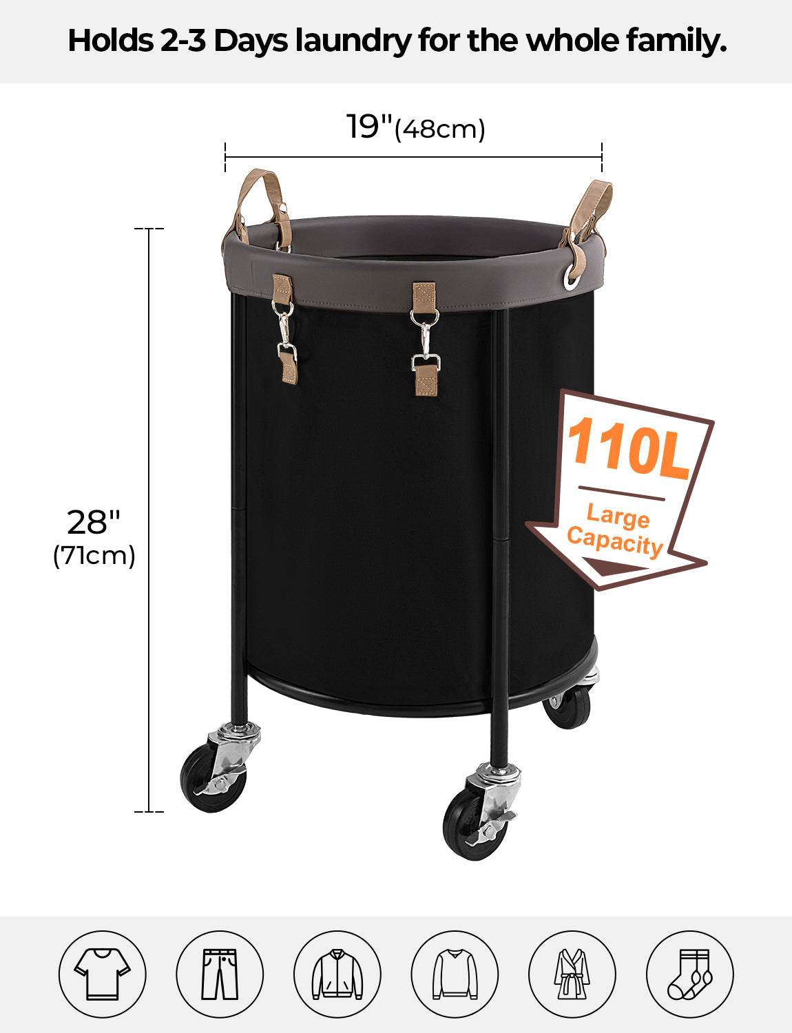 Rolling Laundry Basket, Clothes Hamper with Wheels, 1-Pack