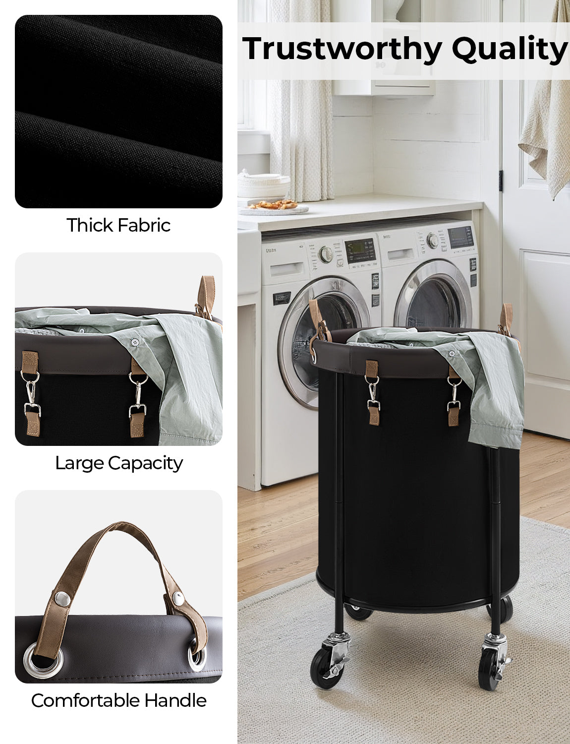 Rolling Laundry Basket, Clothes Hamper with Wheels, 1-Pack