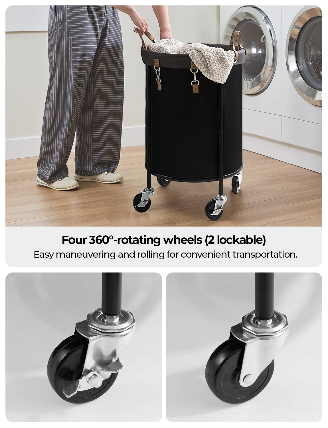 Rolling Laundry Basket, Clothes Hamper with Wheels, 1-Pack