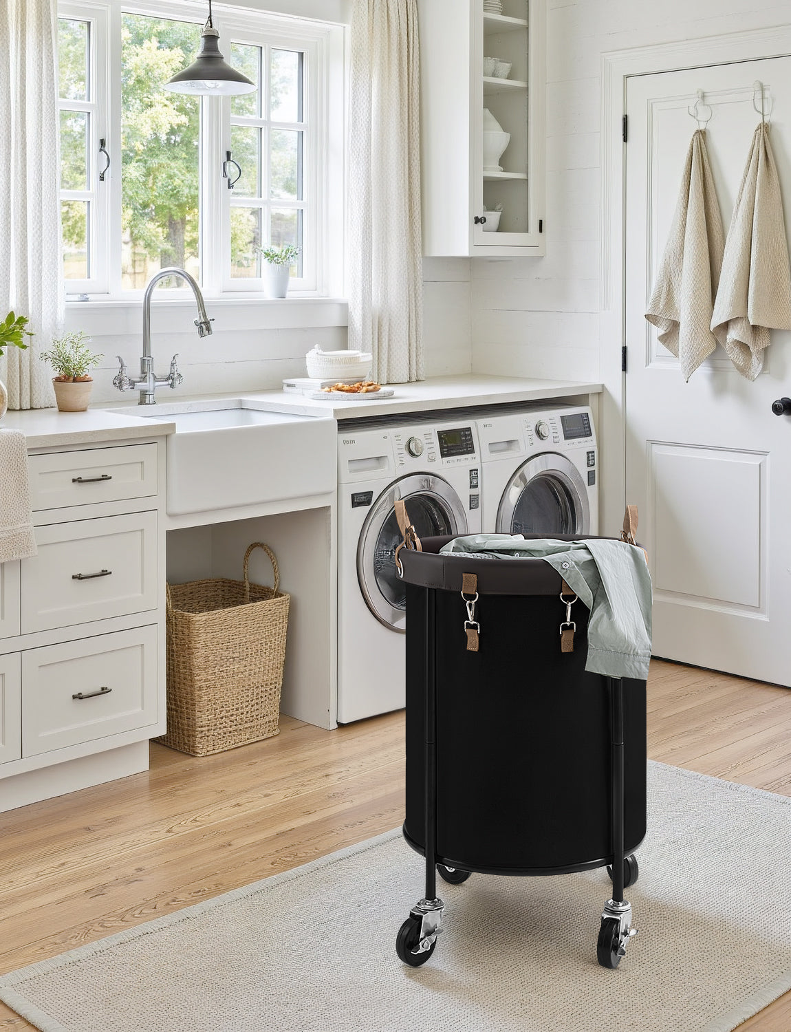 Rolling Laundry Basket, Clothes Hamper with Wheels, 1-Pack