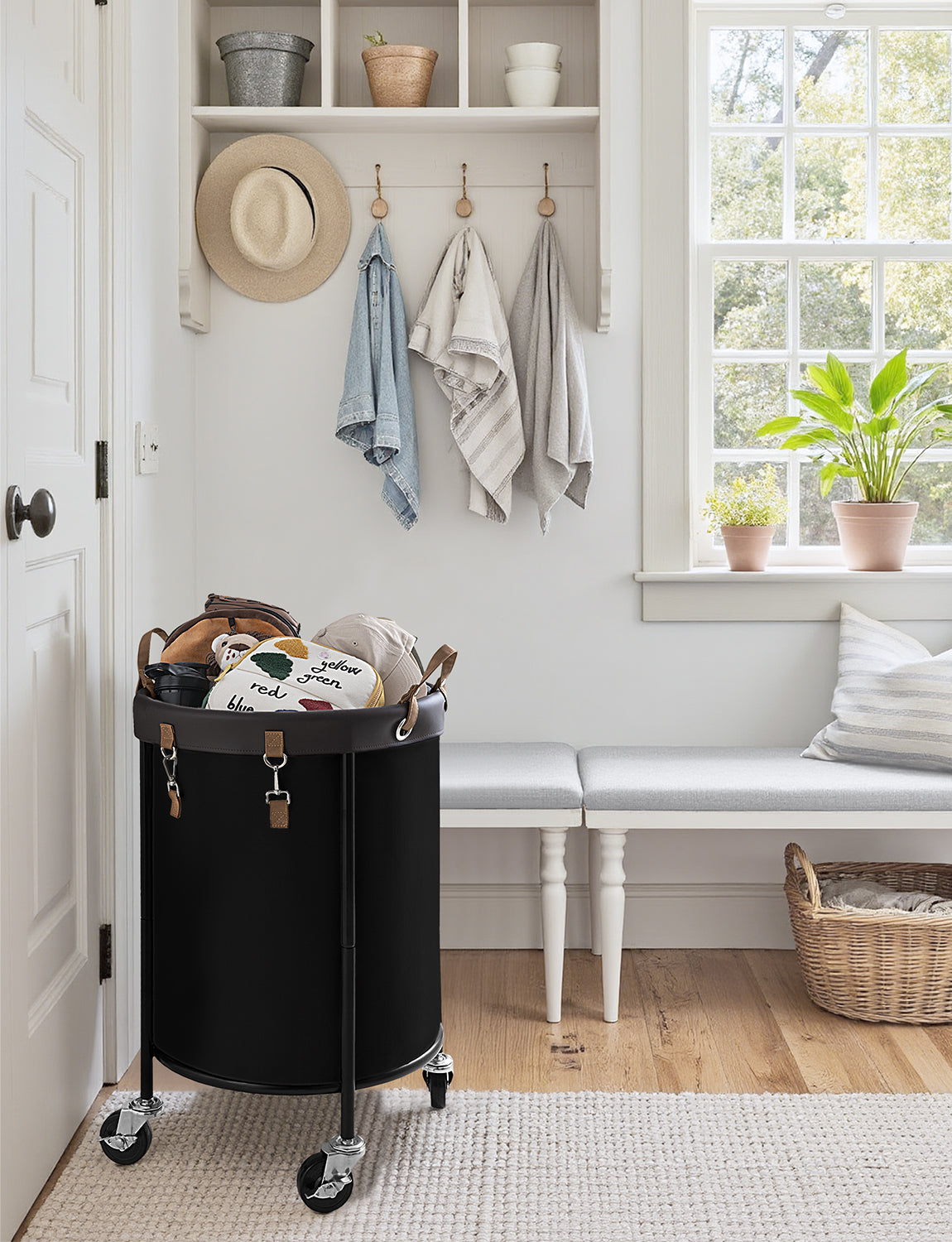 Rolling Laundry Basket, Clothes Hamper with Wheels, 1-Pack