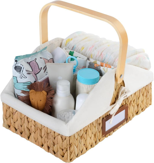 Wicker Diaper Caddy Organizer, Baby Diaper Caddy Basket with Liner
