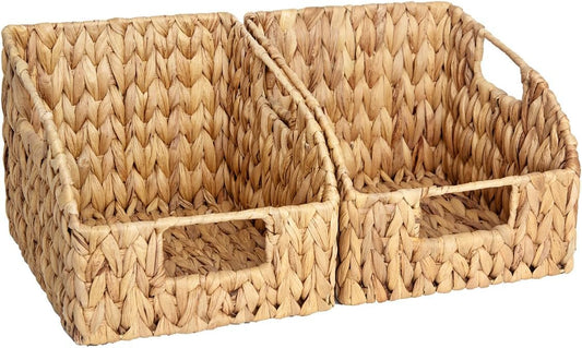 Storage Baskets for Organizing, Wicker Baskets with Built-in Handles, 2 Pack