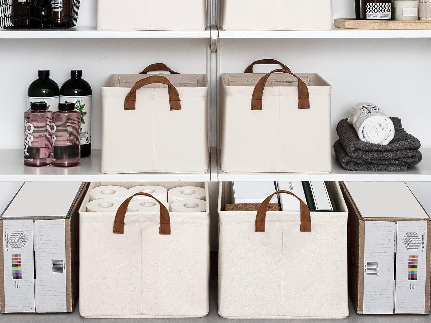 Storage Baskets for Shelves with Metal Frame, 4-Pack