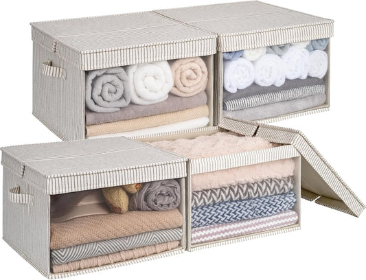 Decorative Closet Basket with Lid and Clear Window, 4-Pack