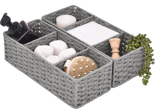 Wicker Toilet Basket Tank Topper, 3-Section Storage Baskets, 2-Pack