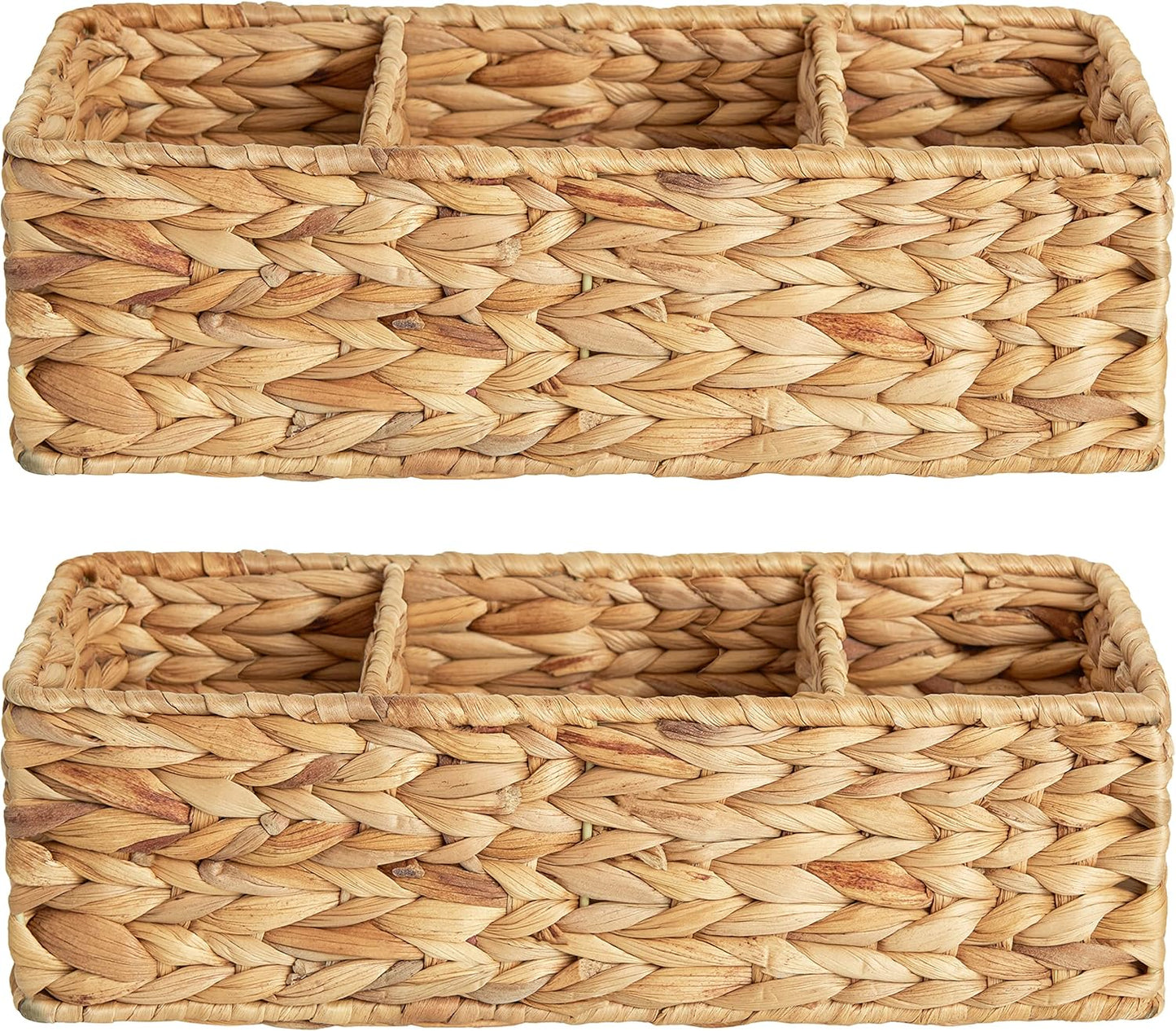 Wicker Toilet Basket Tank Topper, 3-Section Storage Baskets, 2-Pack