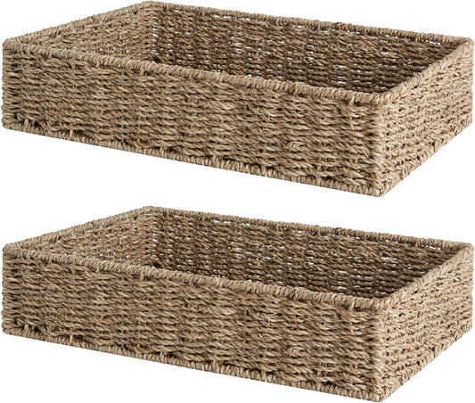 Handwoven Wicker Baskets for Organizing, Toilet Paper Basket, 2 Pack