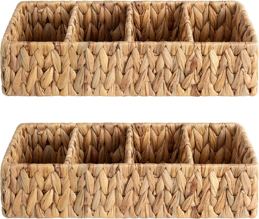 Small Wicker Baskets for Organizing with 4 Sections, 2 Pack
