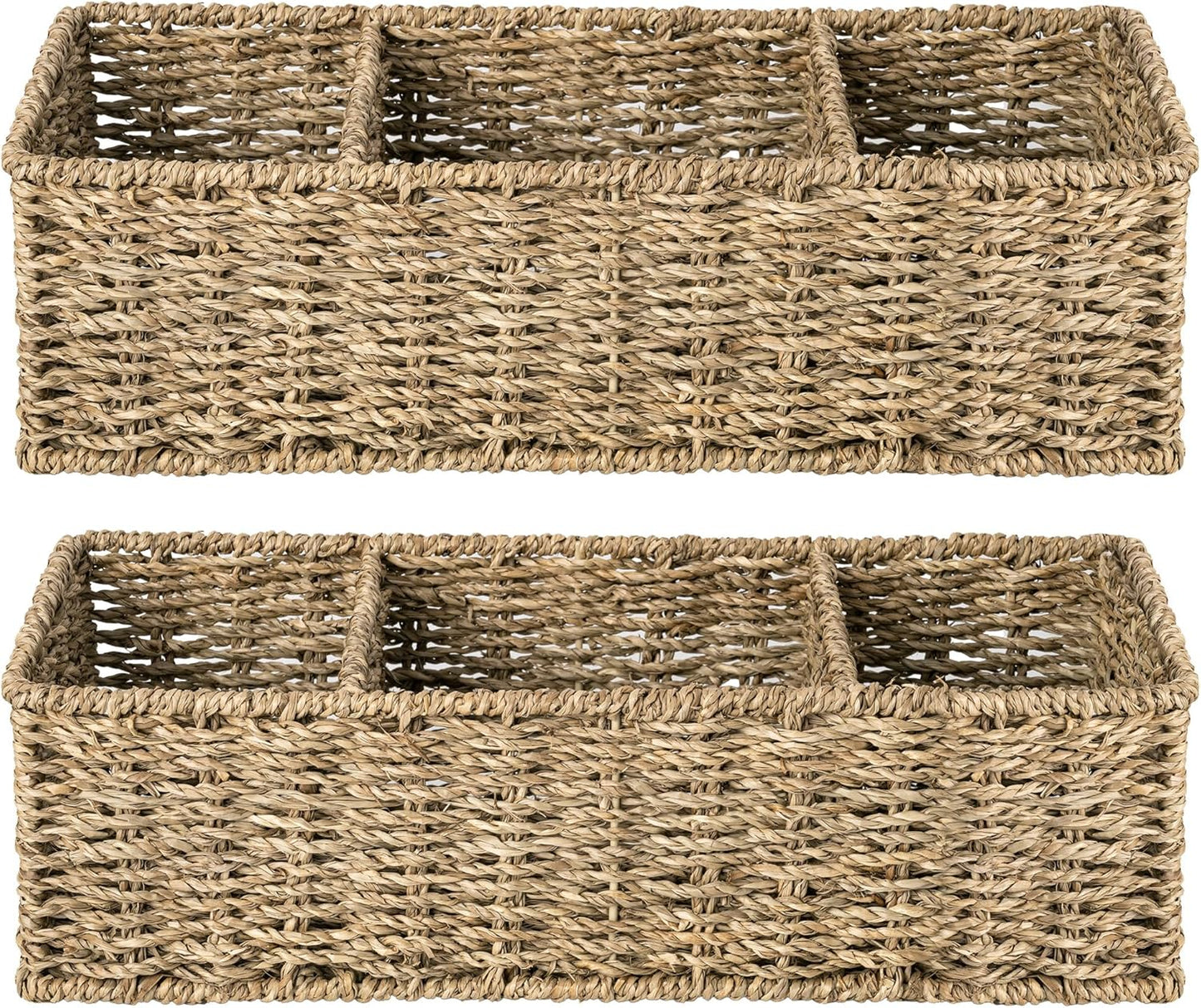 Wicker Toilet Basket Tank Topper, 3-Section Storage Baskets, 2-Pack