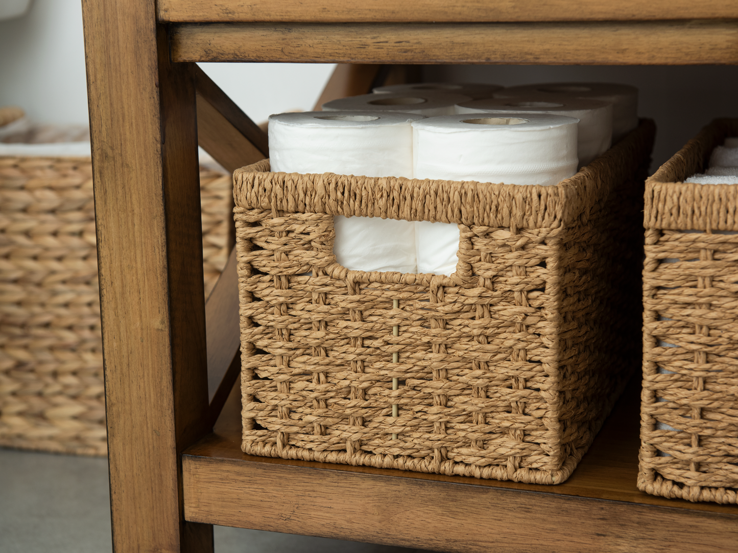 Rectangular Wicker Basket with Built-in Handles, 2 Pack