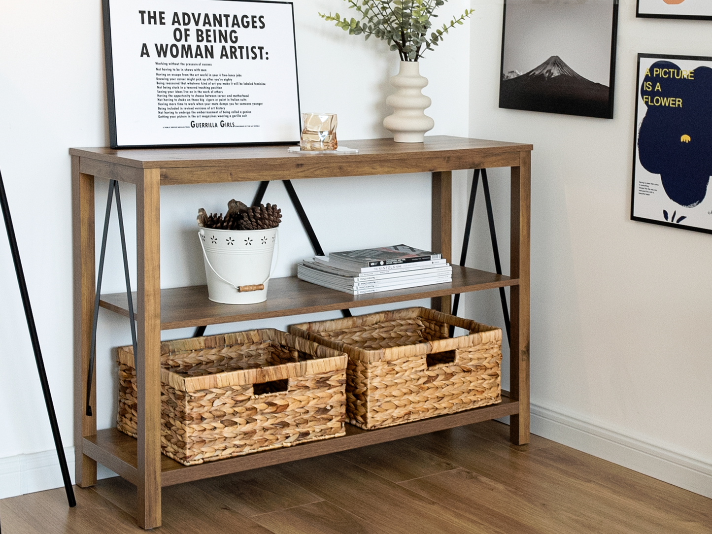 Large Rectangular Wicker Basket with Built-in Handles, 1 Pack