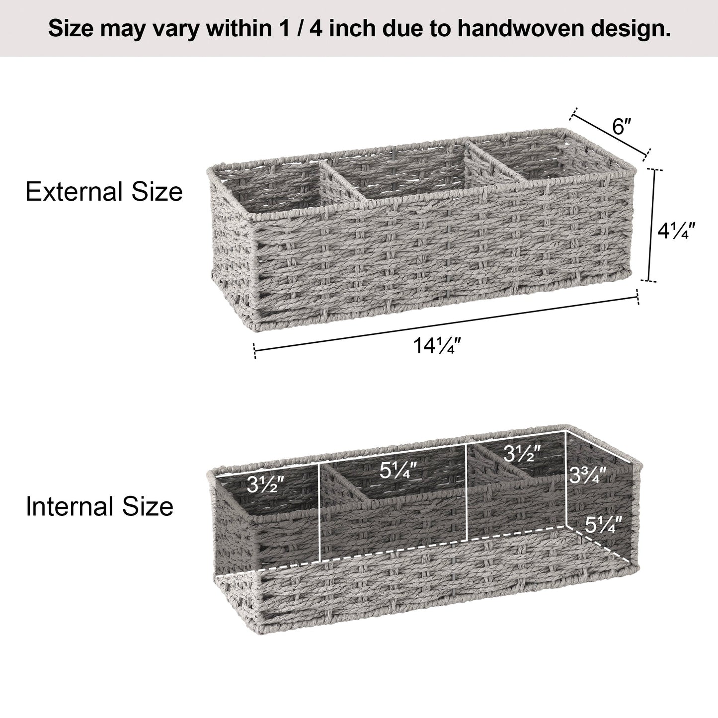 Wicker Toilet Basket Tank Topper, 3-Section Storage Baskets, 2-Pack