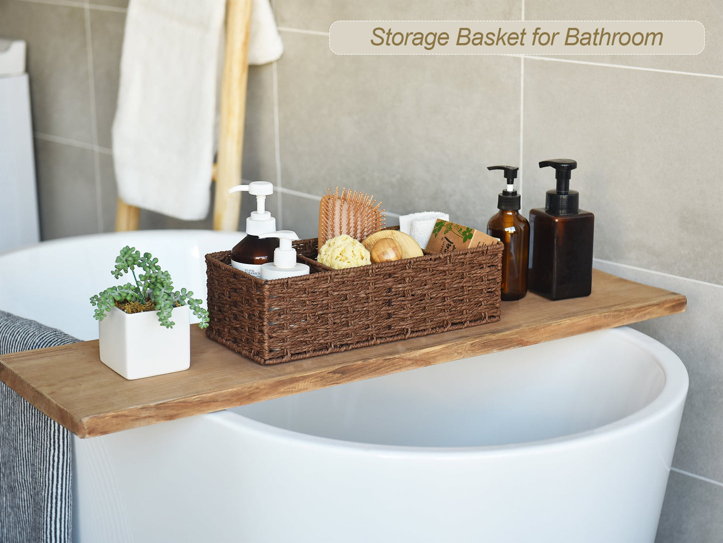 Wicker Toilet Basket Tank Topper, 3-Section Storage Baskets, 2-Pack