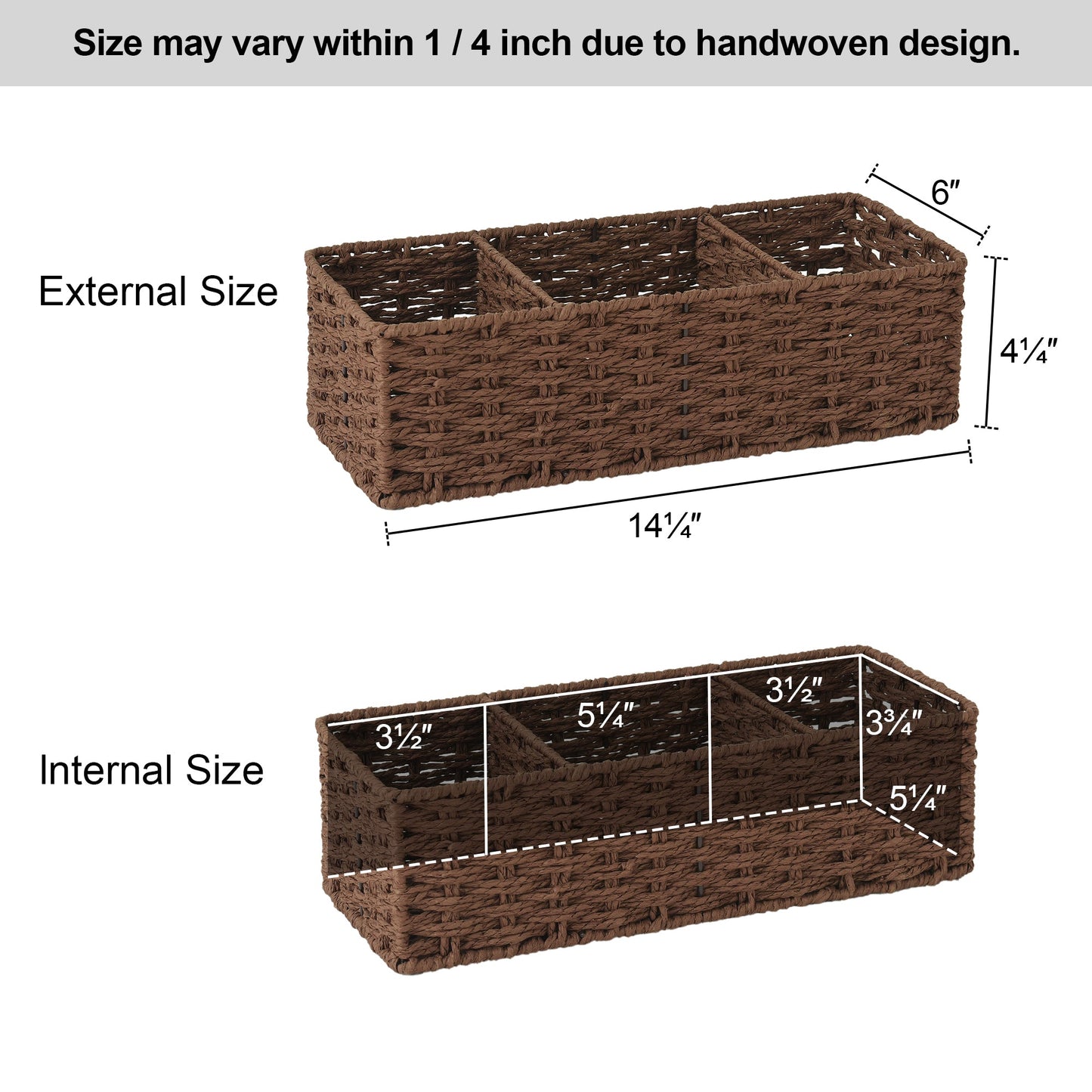 Wicker Toilet Basket Tank Topper, 3-Section Storage Baskets, 2-Pack