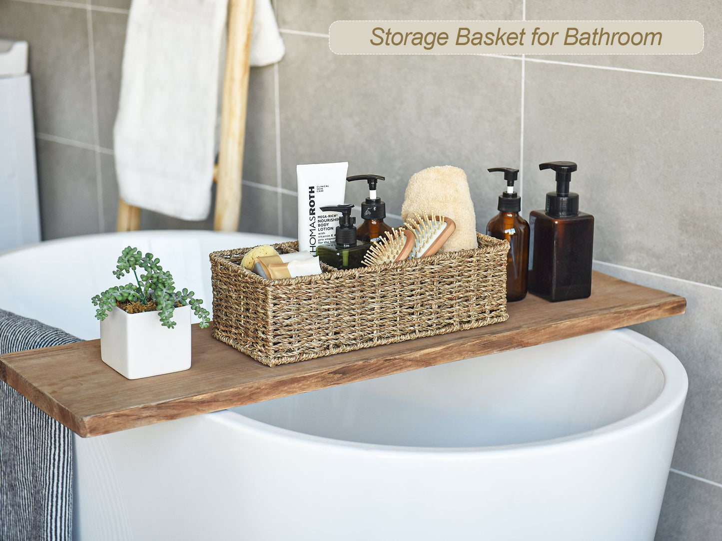 Wicker Toilet Basket Tank Topper, 3-Section Storage Baskets, 2-Pack