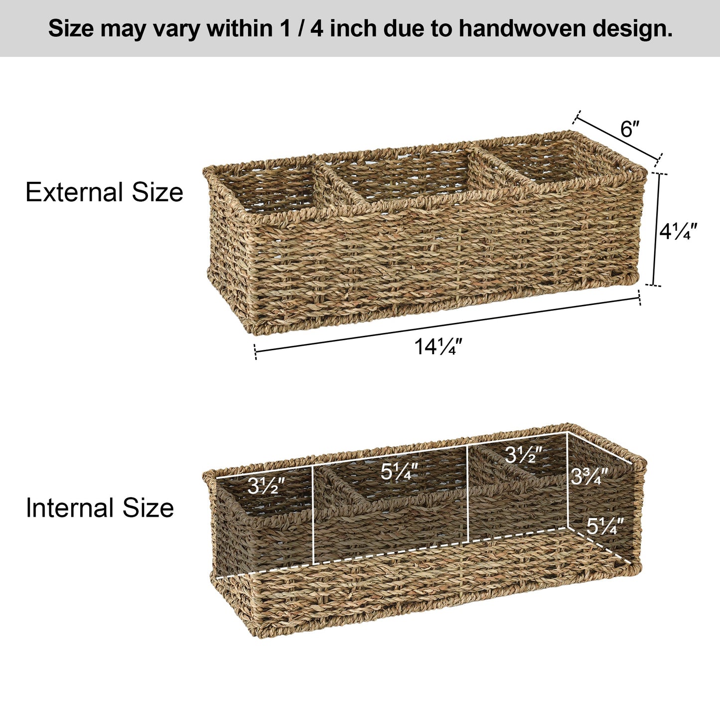 Wicker Toilet Basket Tank Topper, 3-Section Storage Baskets, 2-Pack