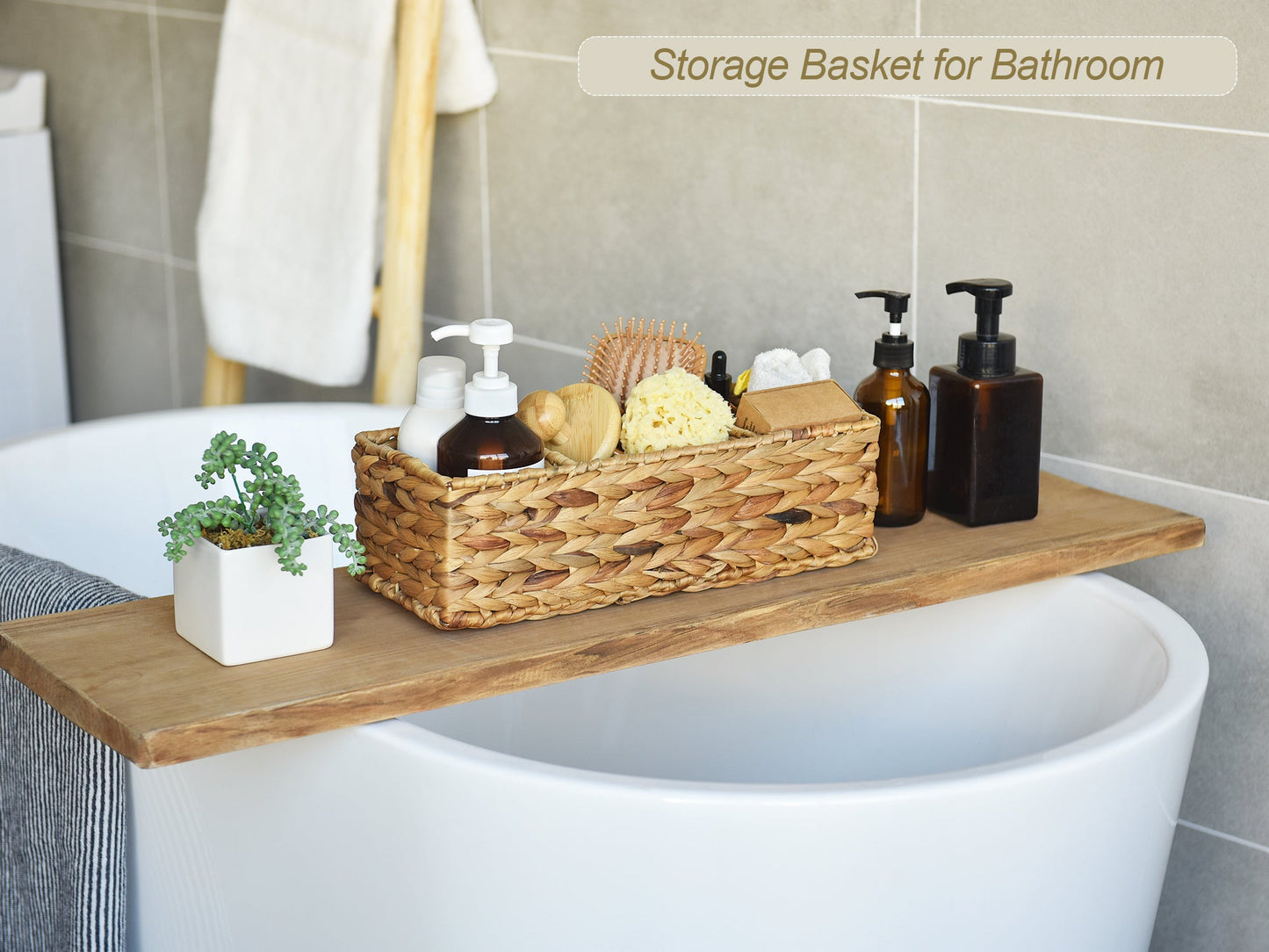 Wicker Toilet Basket Tank Topper, 3-Section Storage Baskets, 2-Pack